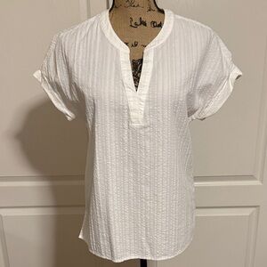 Matty M White Textured Split V-Neck Tunic